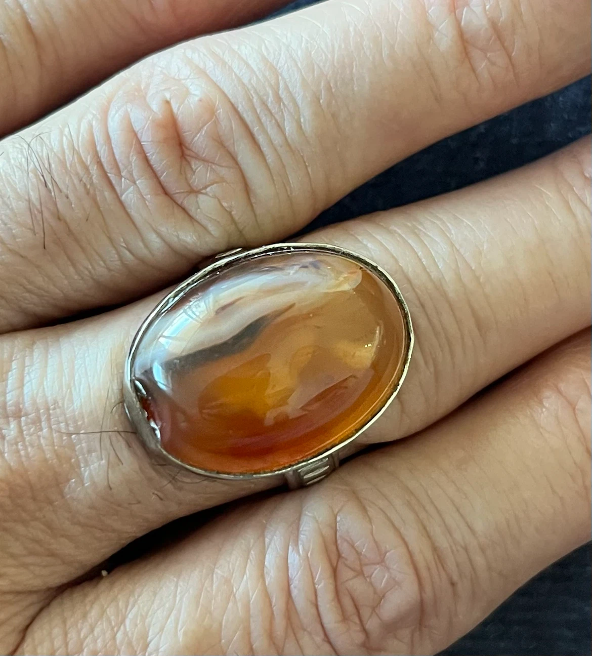 Mens Orange Aqeeq Ring not  Silver