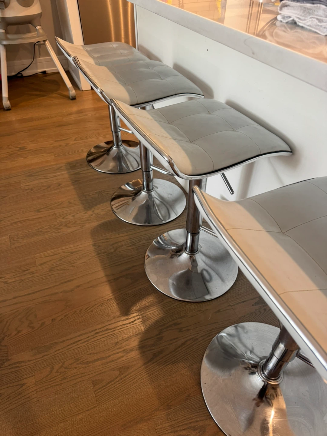 Adjustable Swivel Bar Stools (Set of 4) - White Faux Leather - photo 4
