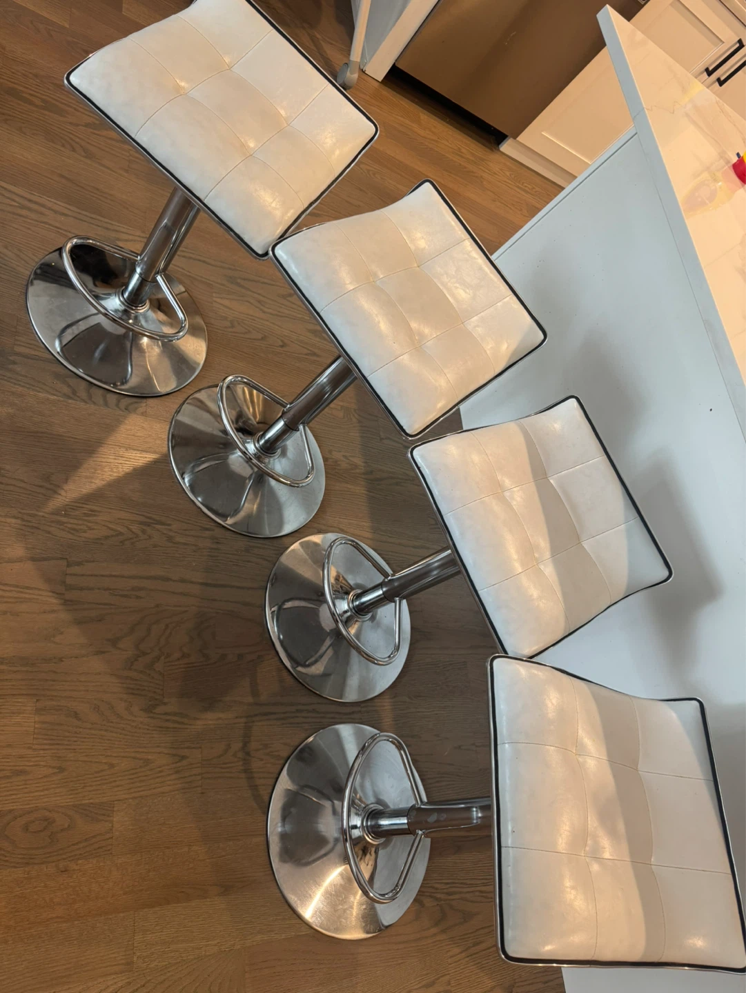 Adjustable Swivel Bar Stools (Set of 4) - White Faux Leather