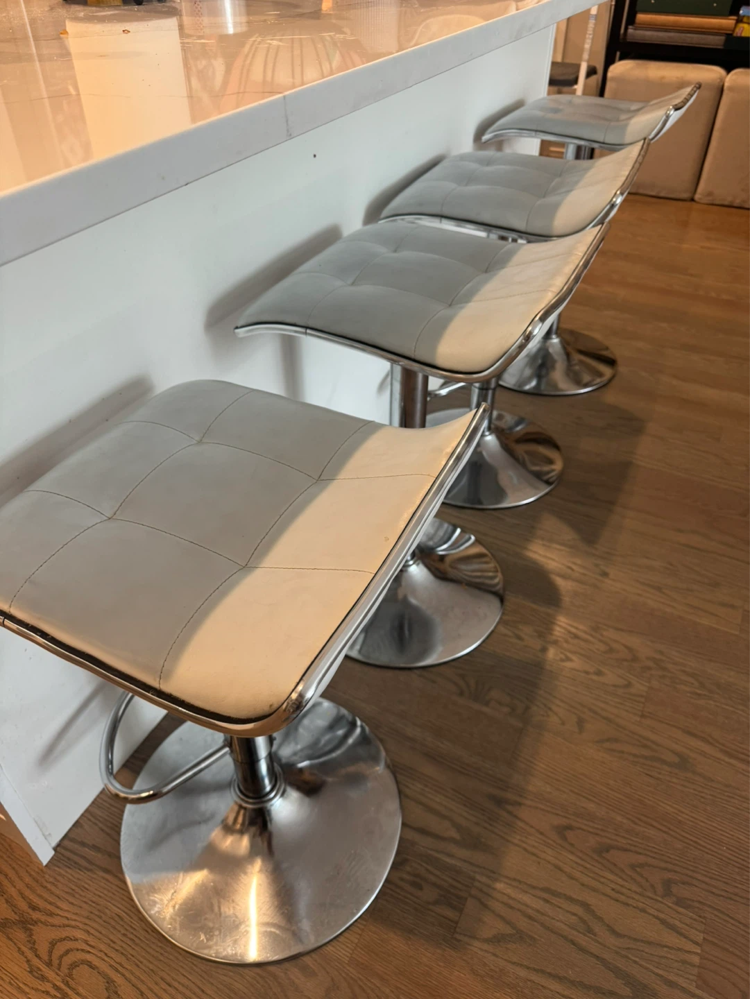 Adjustable Swivel Bar Stools (Set of 4) - White Faux Leather - photo 5