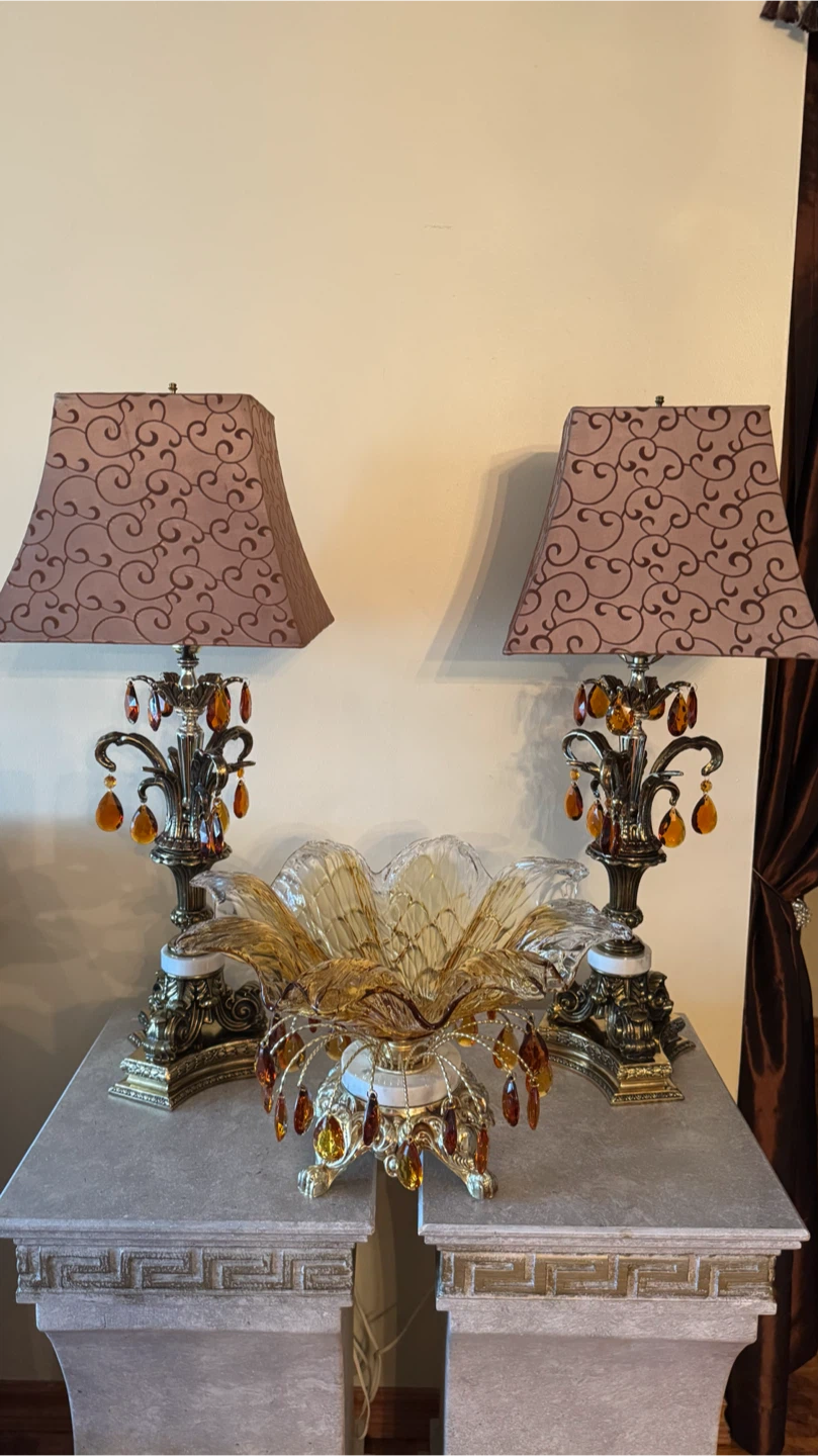Ornate Crystal  Table Lamps with Matching Decorative Bowl - photo 2