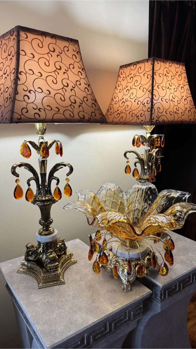 Ornate Crystal  Table Lamps with Matching Decorative Bowl - photo 3