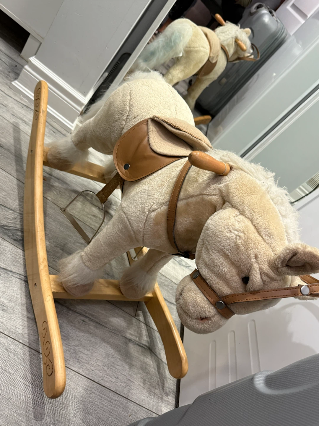 Plush Kids Rocking Horse with Wooden Base, Saddle & Stirrups - photo 2