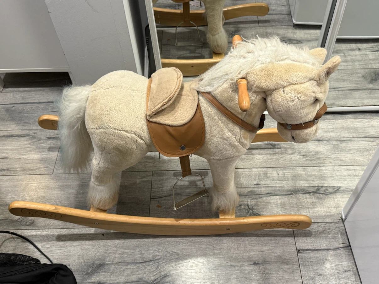 Plush Kids Rocking Horse with Wooden Base, Saddle & Stirrups - photo 3
