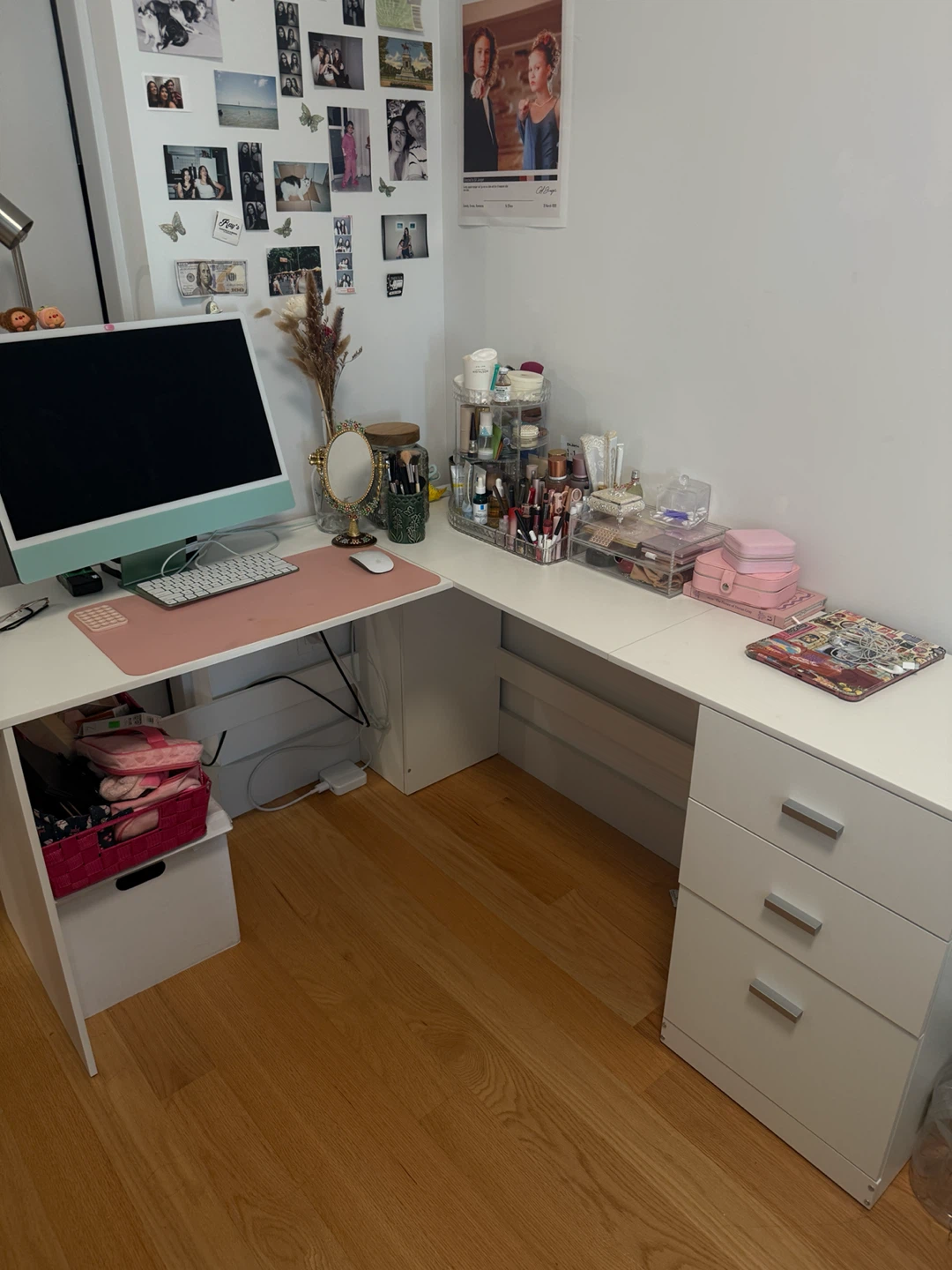 White L-Shaped Desk with Drawers