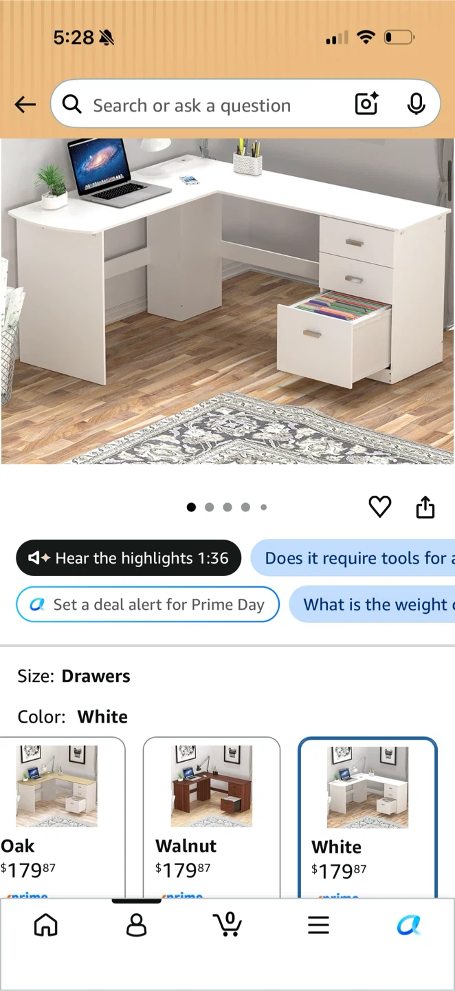White L-Shaped Desk with Drawers - photo 2