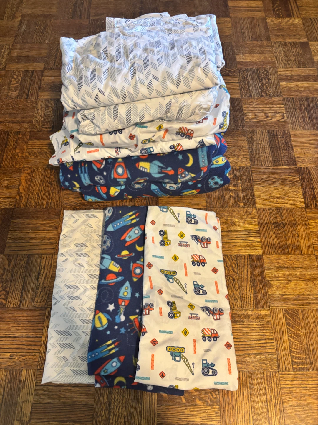 Kids Twin Bedding Set - Rockets, Trucks & Chevrons