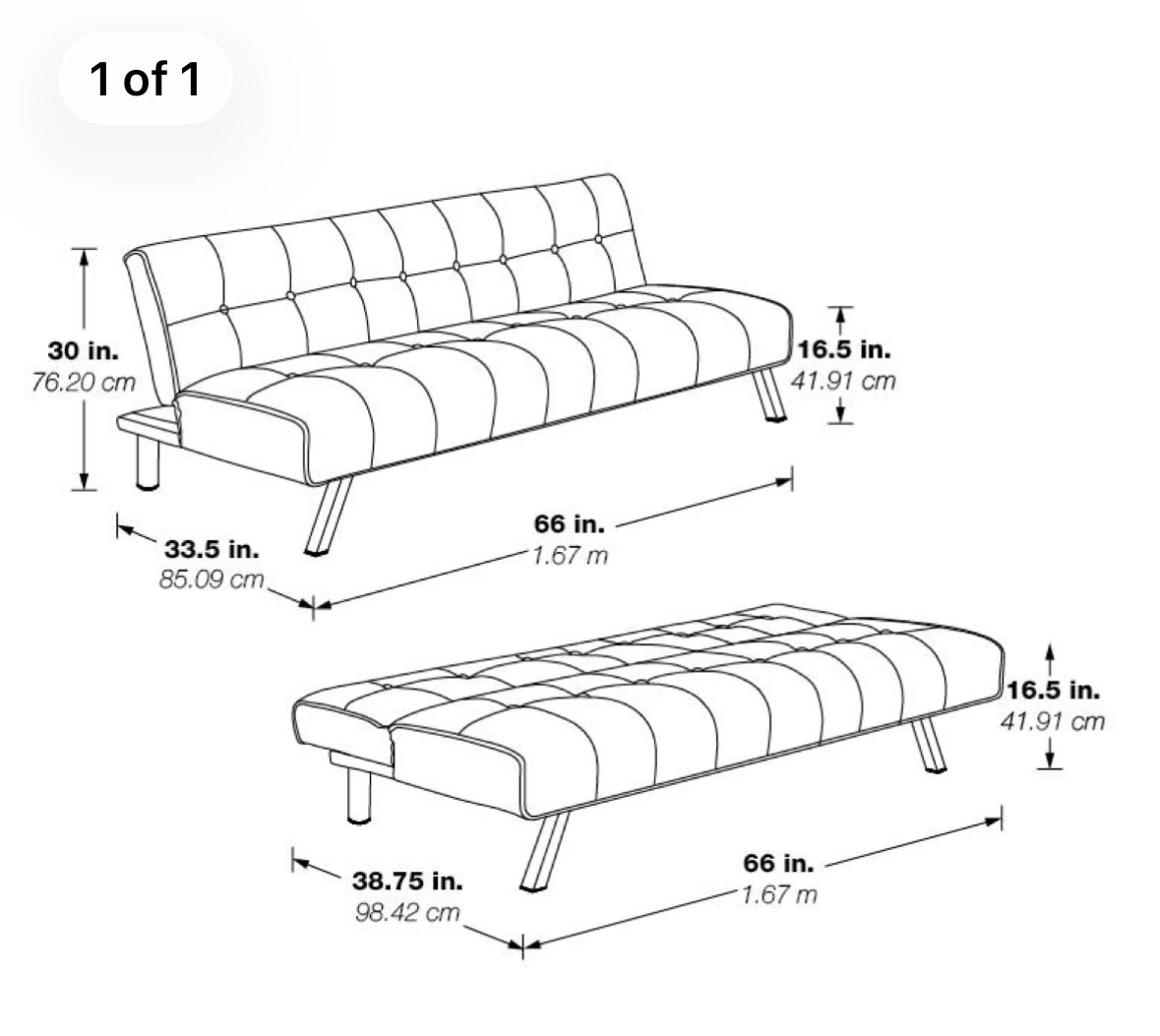 Sawyer 66” Futon, Blue - $99 - photo 3