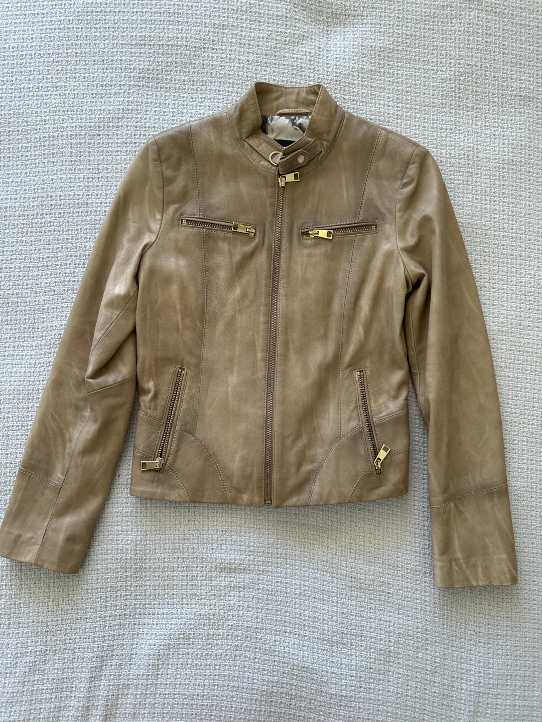 Women's Tan Leather Moto Jacket