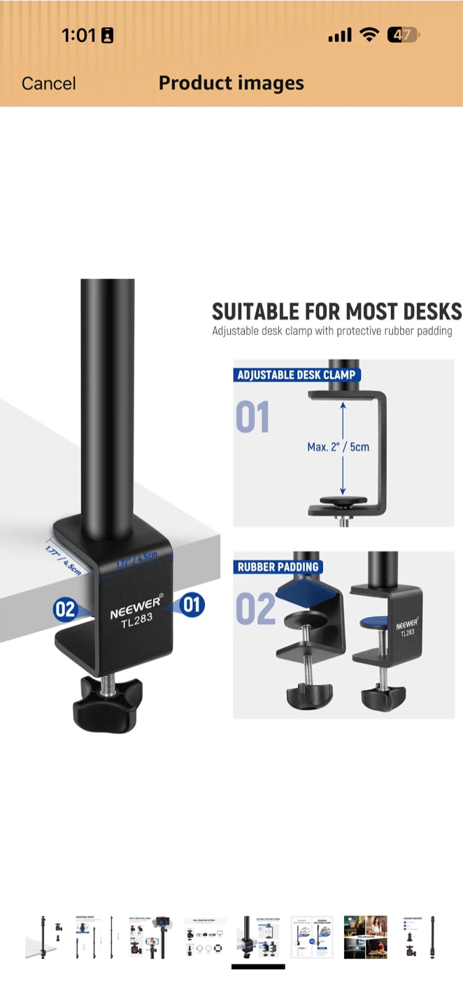 NEWEER Extendable Camera Desk Mount with Ball Head - photo 4