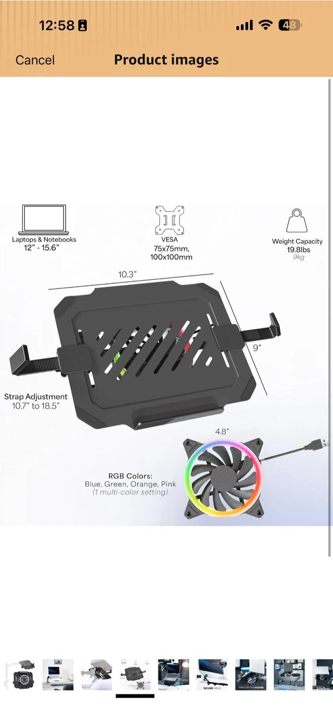 VIVO Universal Adjustable Laptop Notebook Tray with RGB Fan - photo 3