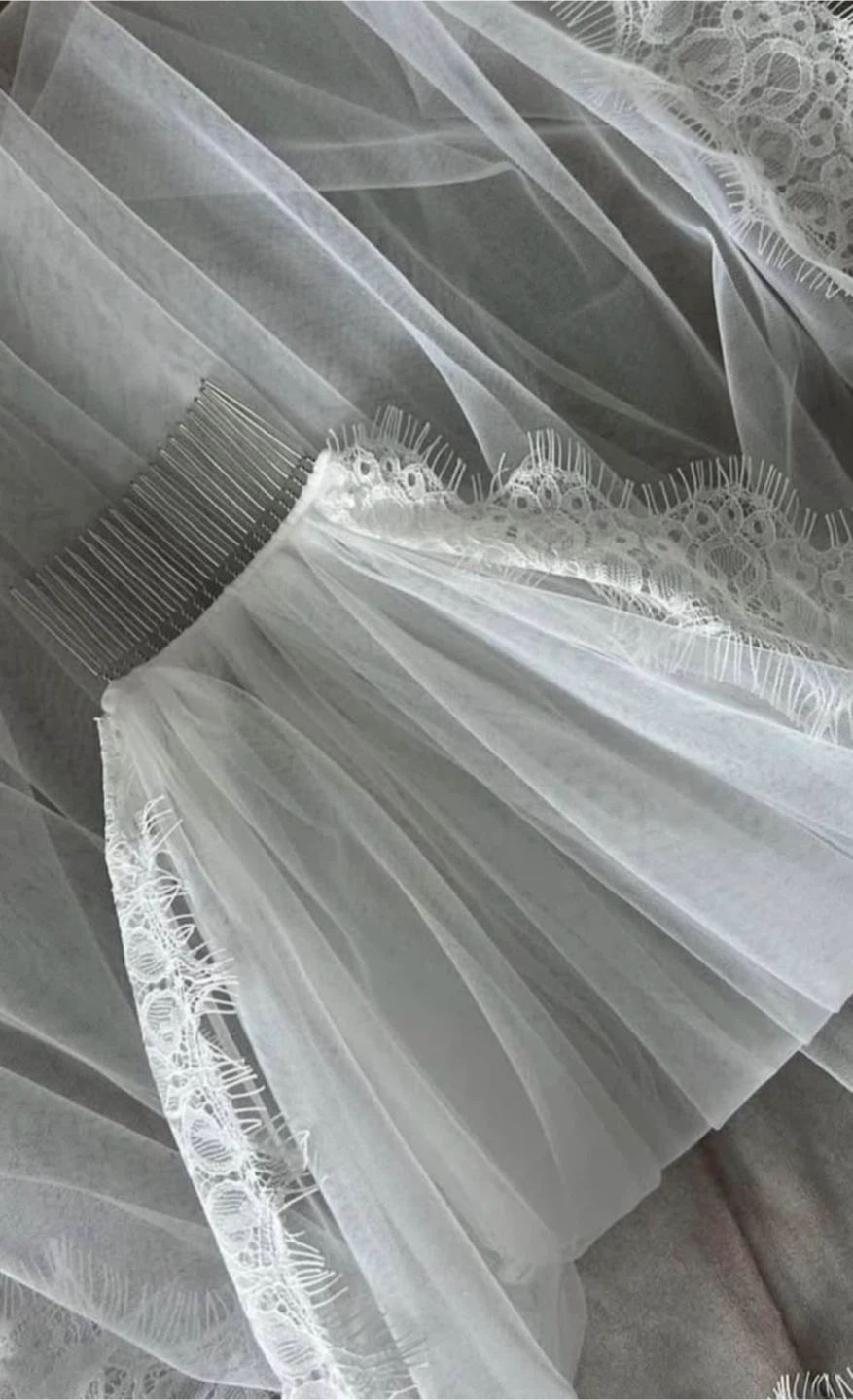 Soft White or ivory Lace Trim Wedding Veil - photo 2