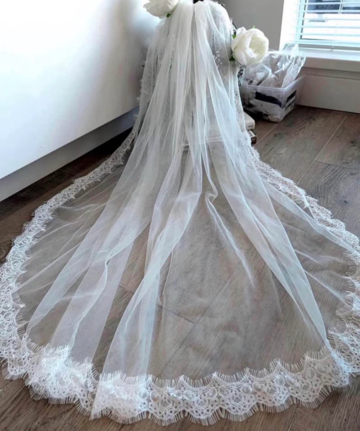 Soft White or ivory Lace Trim Wedding Veil - photo 4