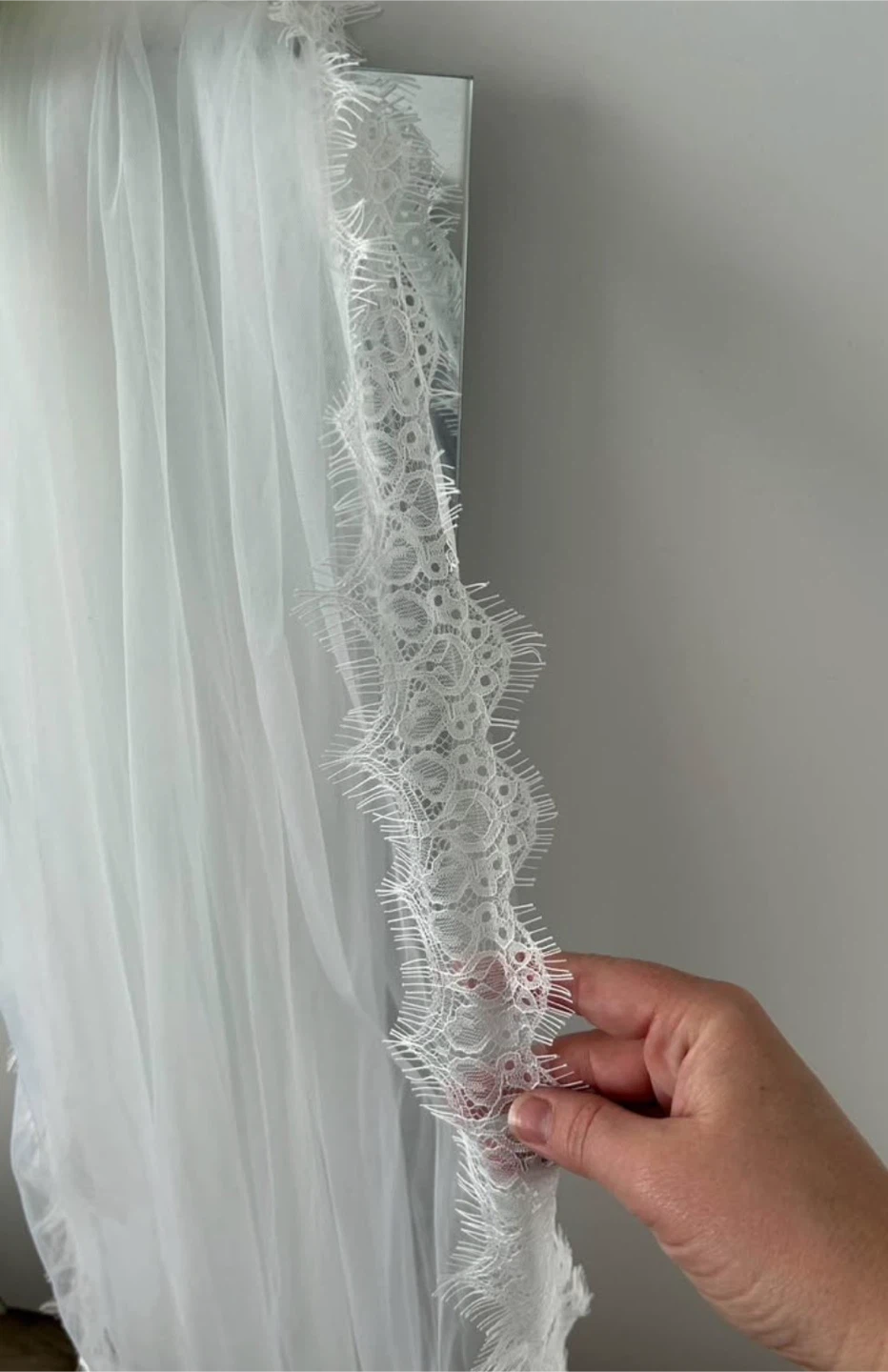Soft White or ivory Lace Trim Wedding Veil - photo 5