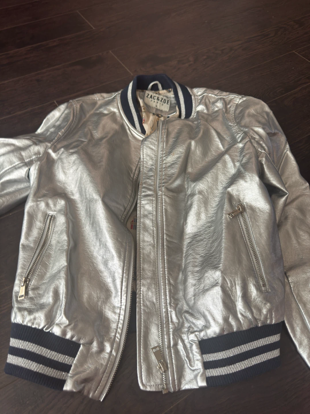 ZAC & ZOE PARIS Silver Bomber Jacket Size S