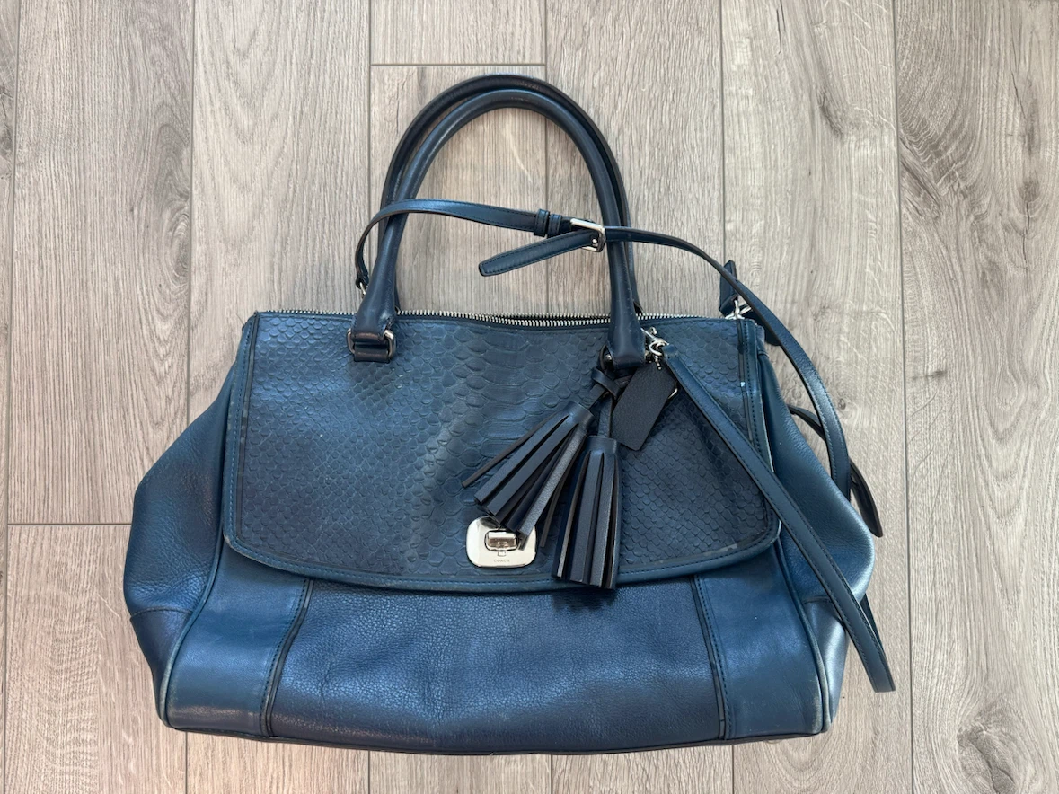 Coach Dark Blue Leather Tote Bag