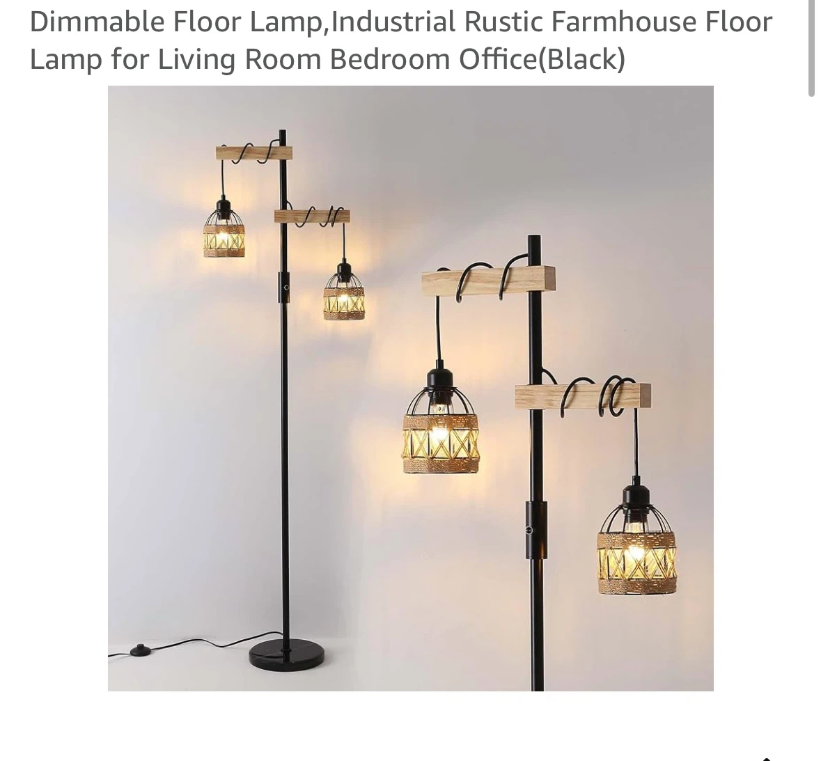 Dimmable Industrial Rustic Farmhouse Floor Lamp - Black