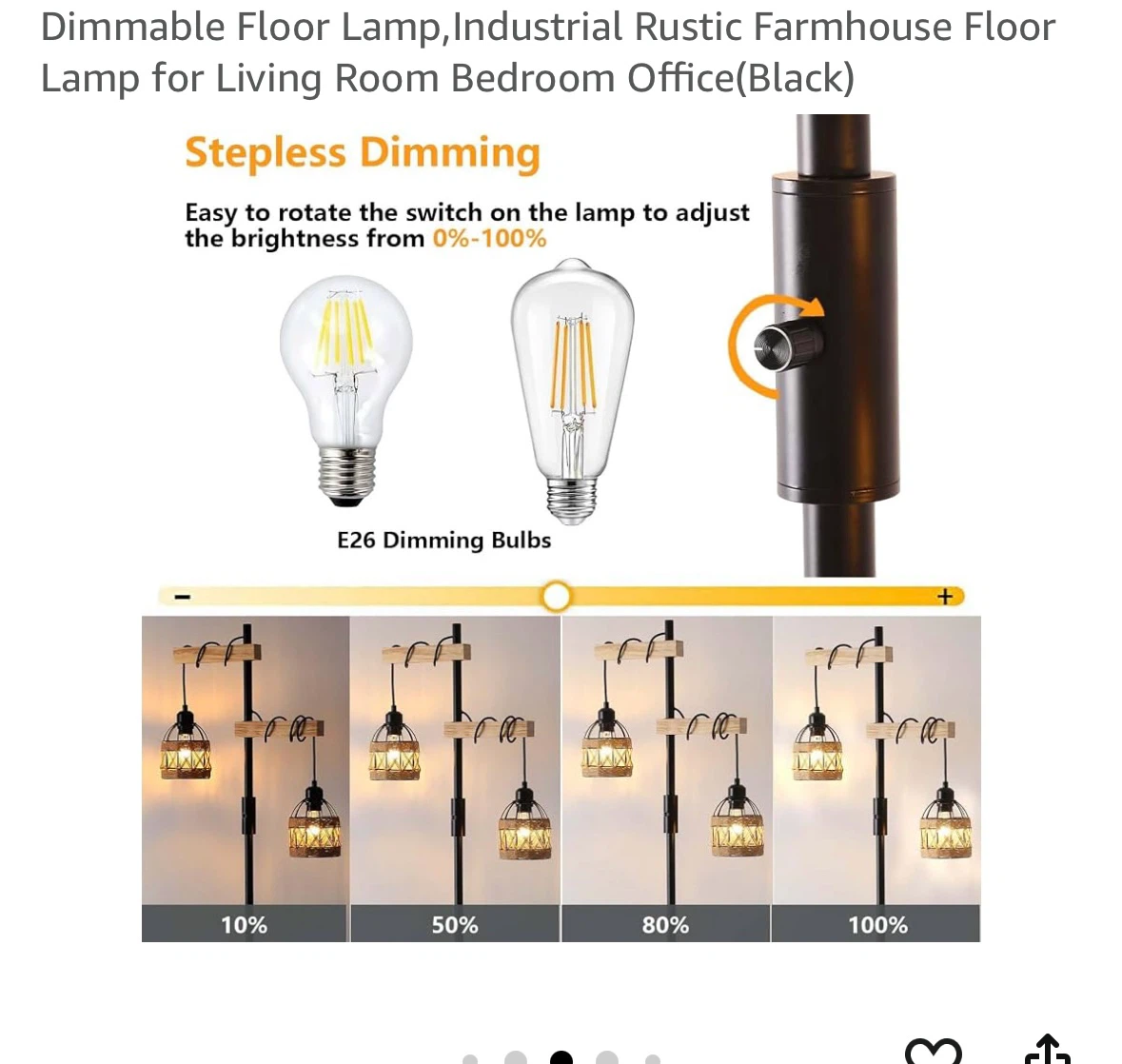 Dimmable Industrial Rustic Farmhouse Floor Lamp - Black - photo 3