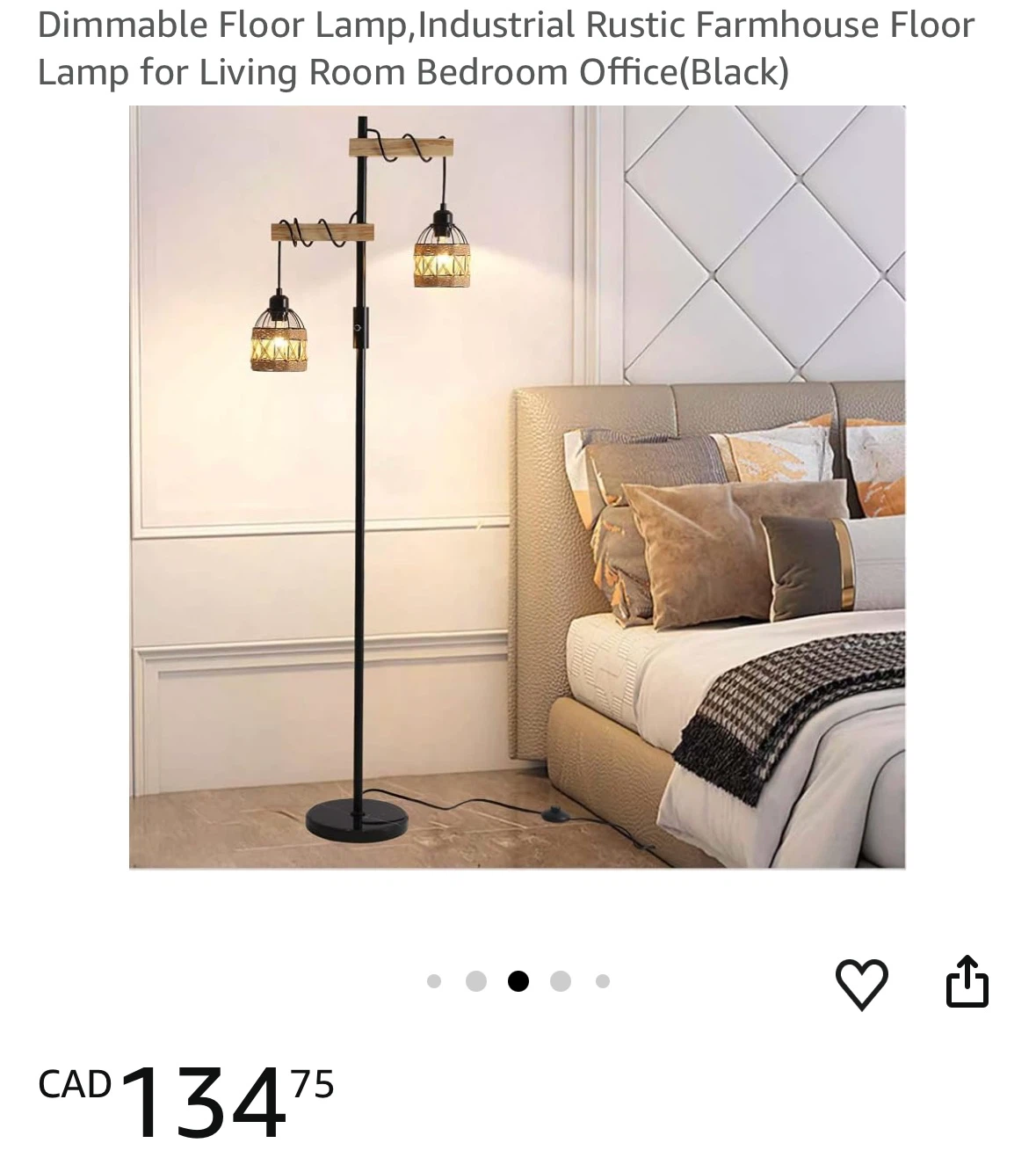Dimmable Industrial Rustic Farmhouse Floor Lamp - Black - photo 4