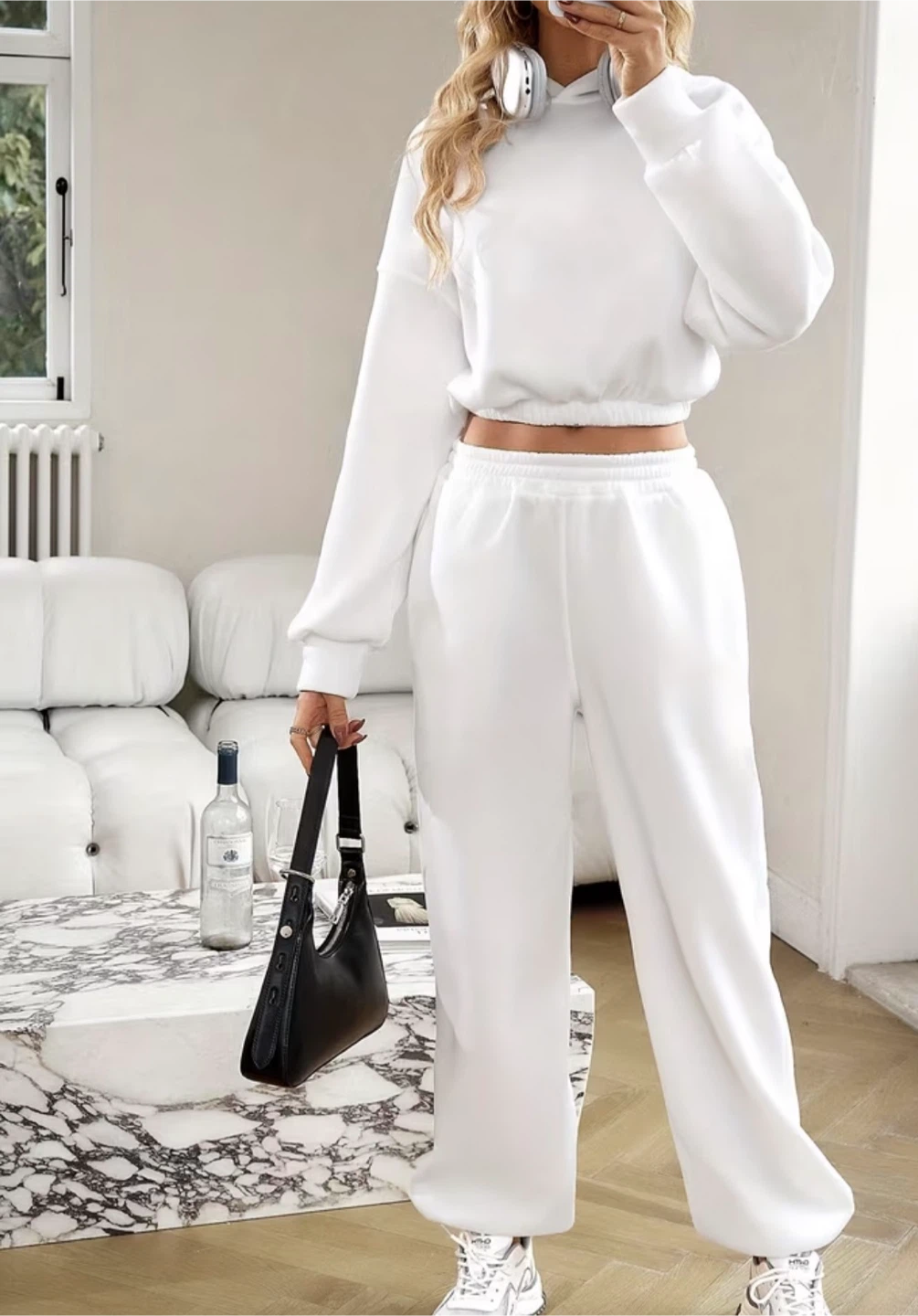 White OLSO BRAND Sweatshirt crop and Joggers Set - photo 4