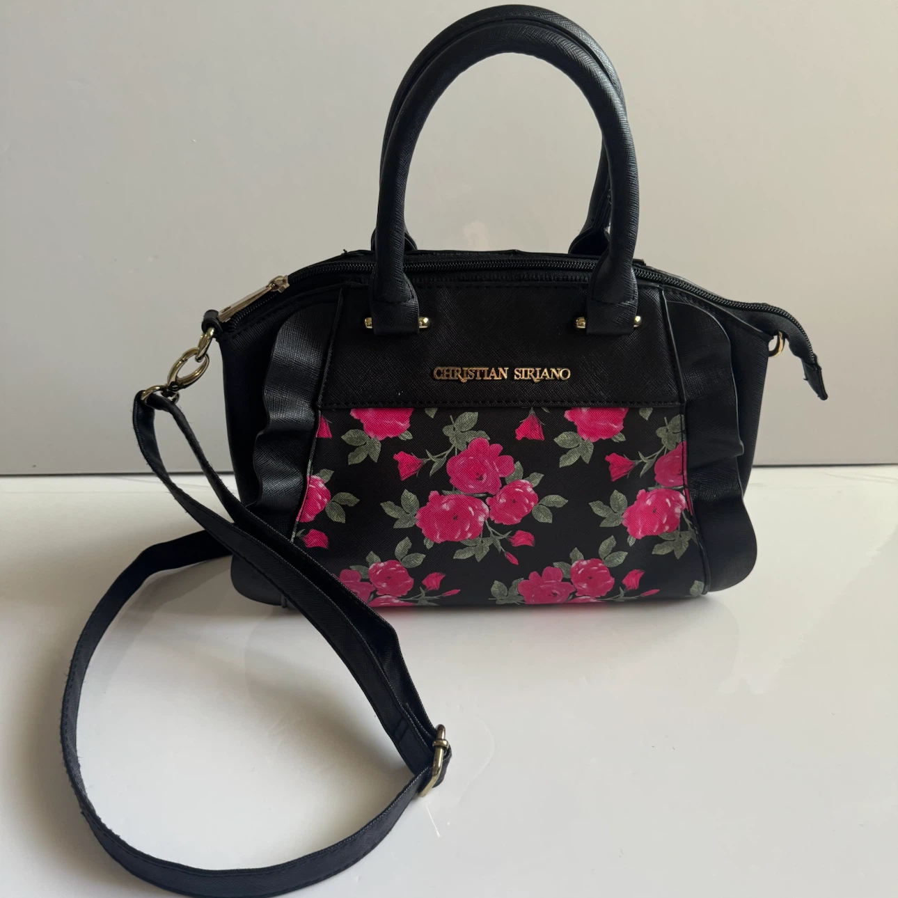 Christian Siriano Black Floral Satchel Handbag
