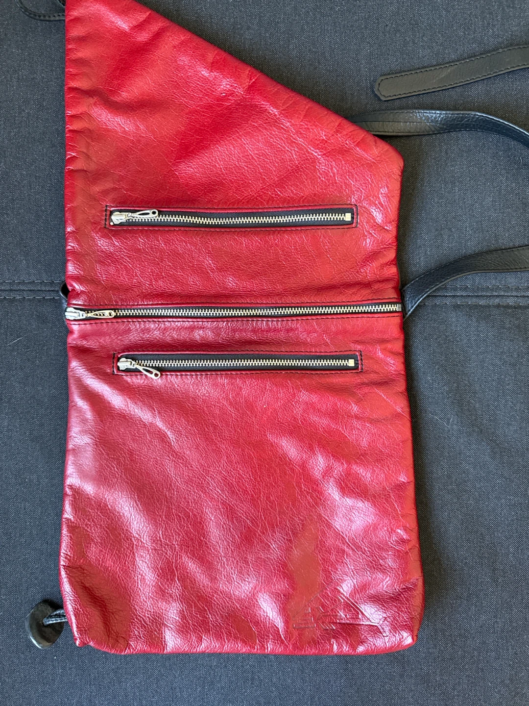 Red and Black Leather Crossbody Bag with Matching Wallet - photo 3