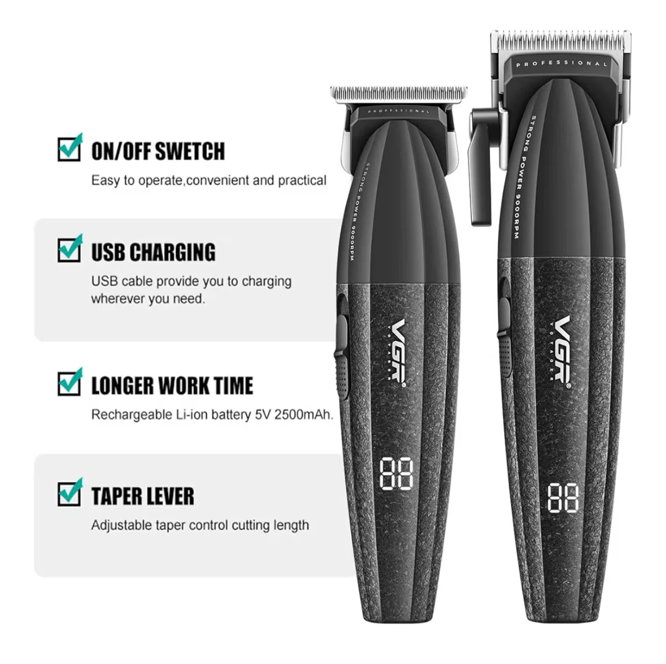 VGR Professional Hair Clipper Cordless Rechargeable 9000 RPM - photo 2