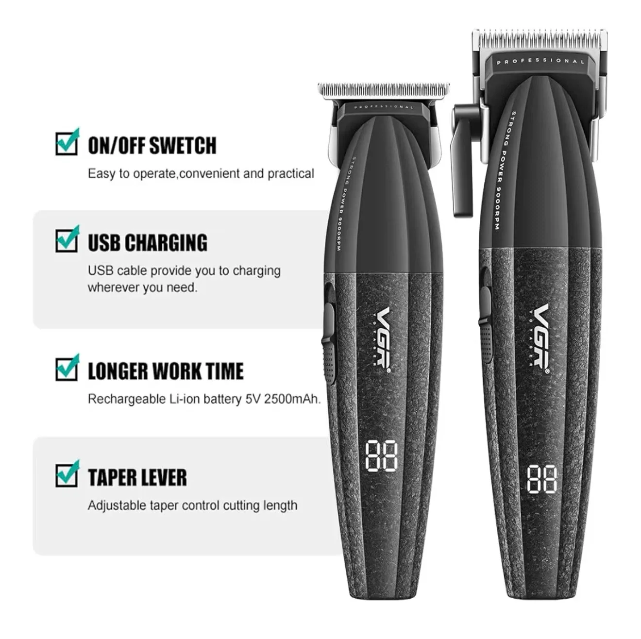 VGR Professional Hair Clipper Cordless Rechargeable 9000 RPM - photo 2