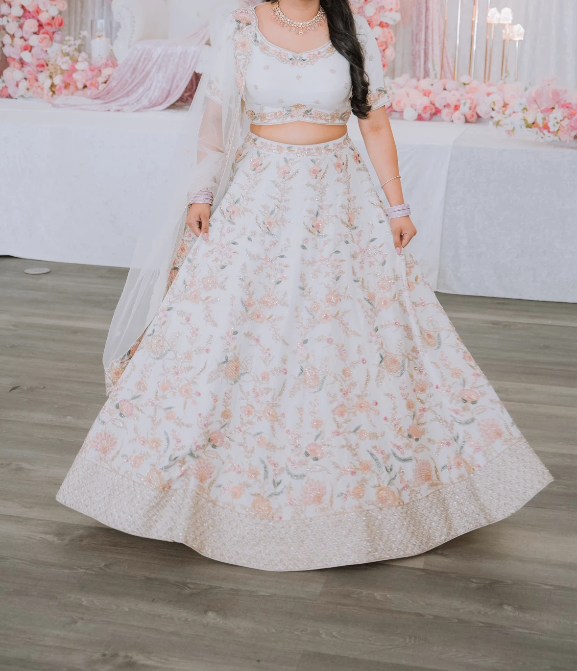 White embroidered lehenga choli with dupatta