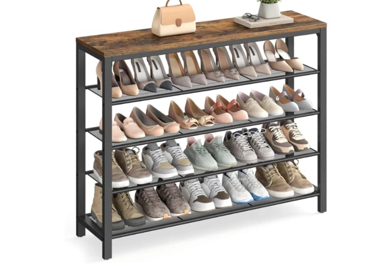 Industrial Style Console Table with 4 Shelves
