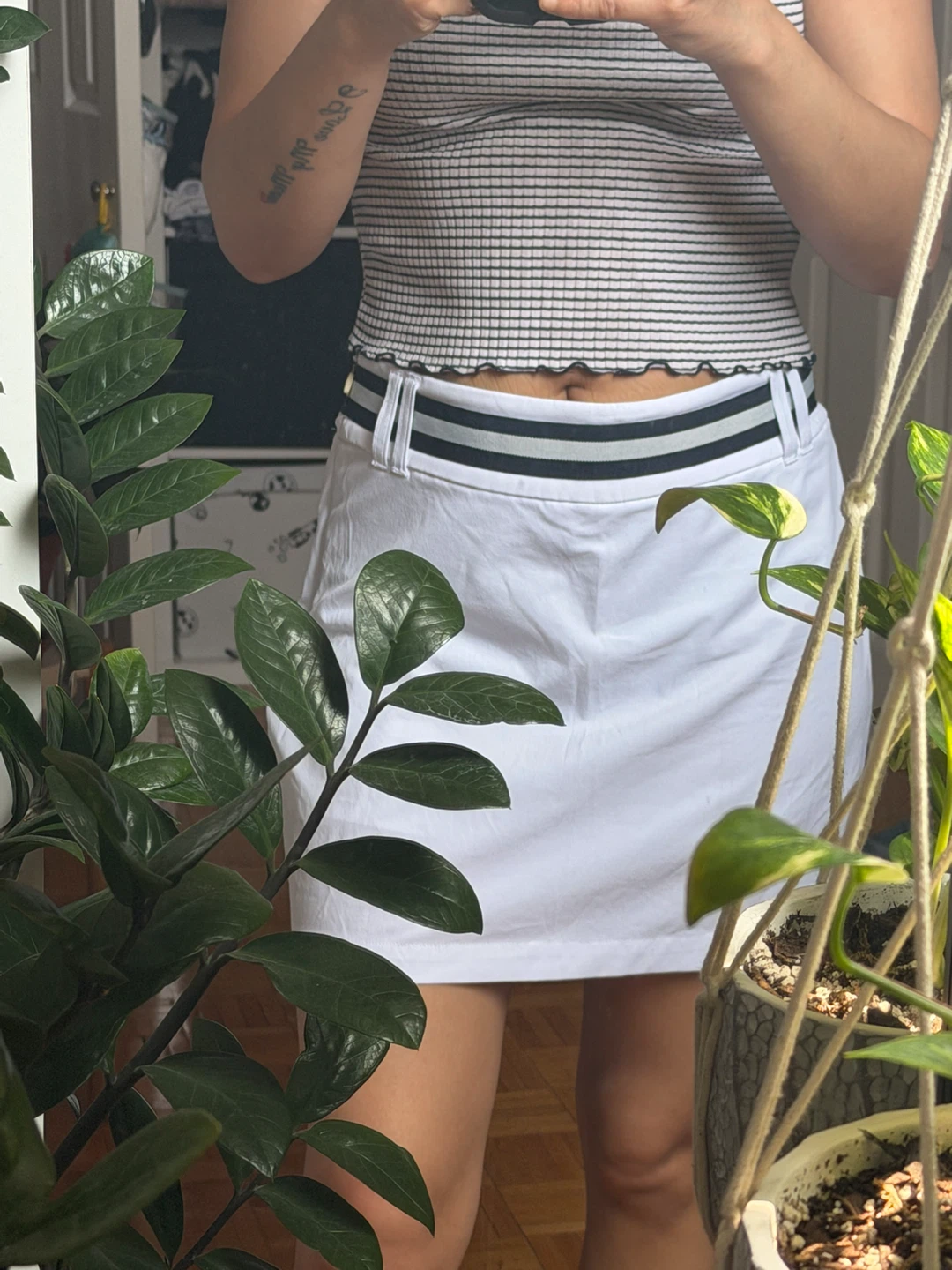 White Skirt with Striped Waistband