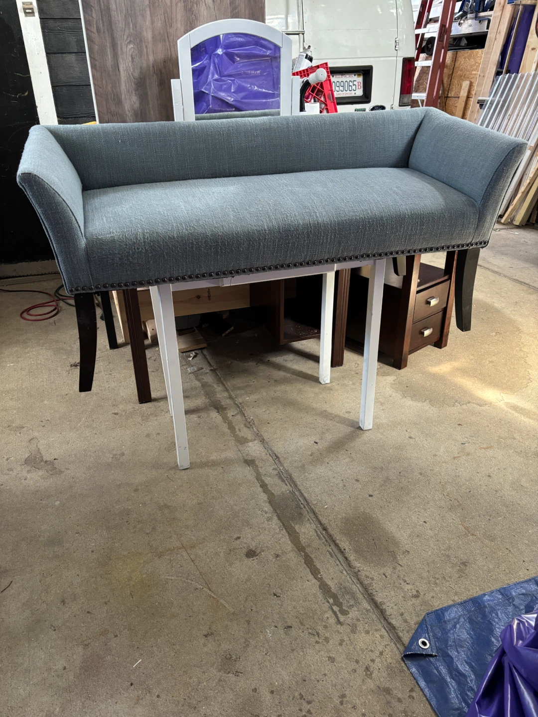 Gray/blue Upholstered used Bench