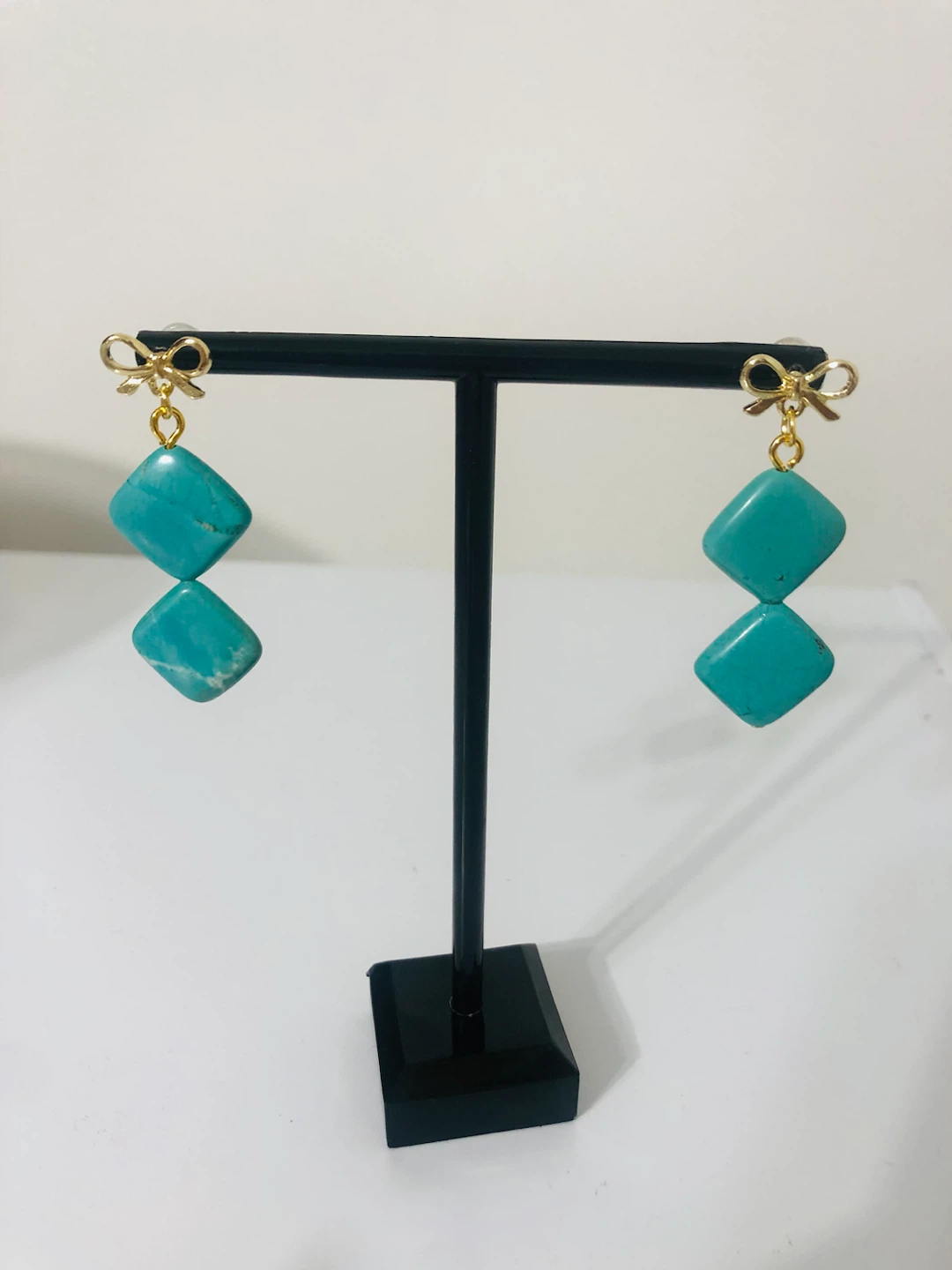 3pairs for 20 Turquoise and Gold Tone Earrings with Bow Accents