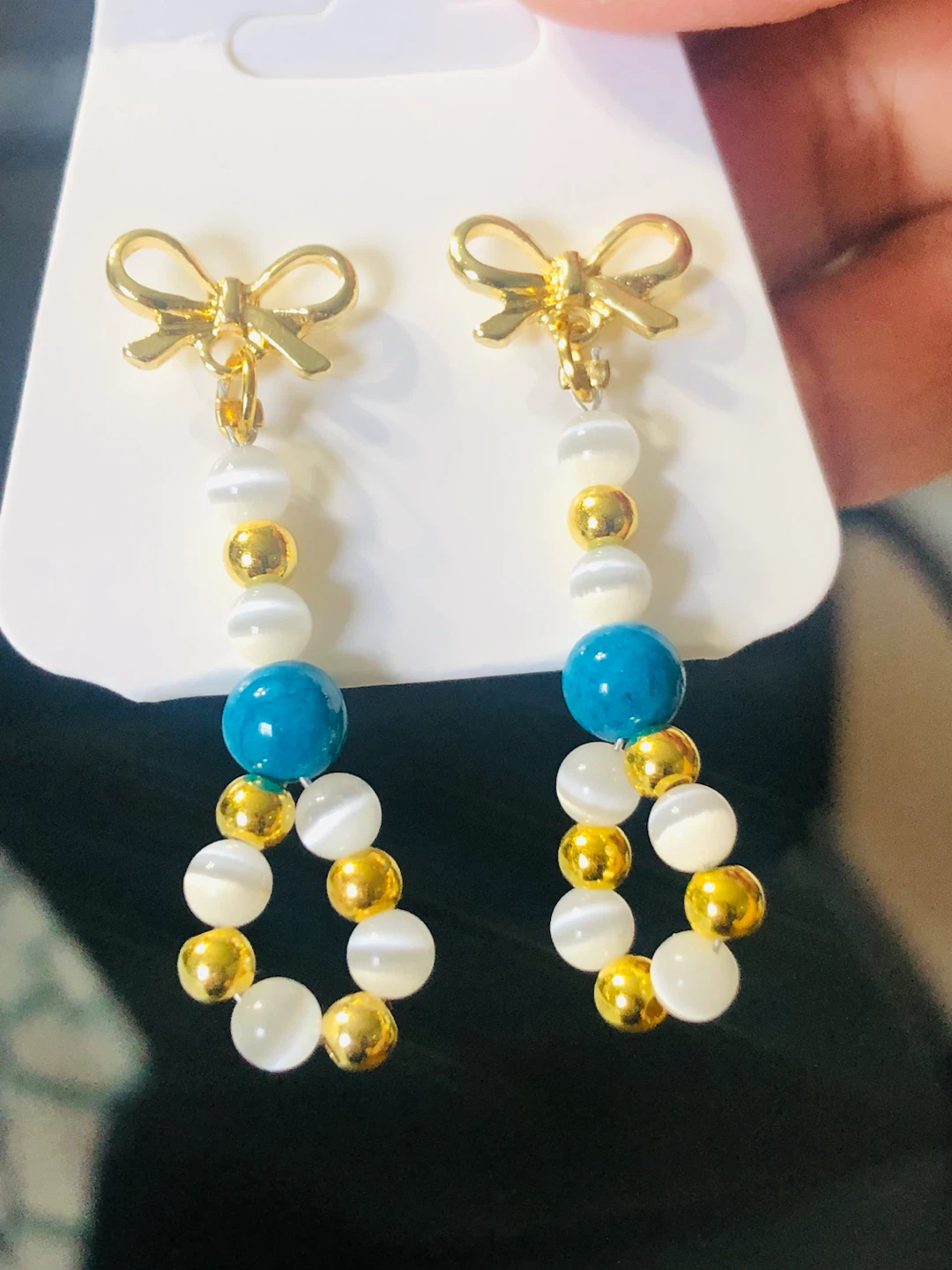 3pairs for 20 Turquoise and Gold Tone Earrings with Bow Accents - photo 4