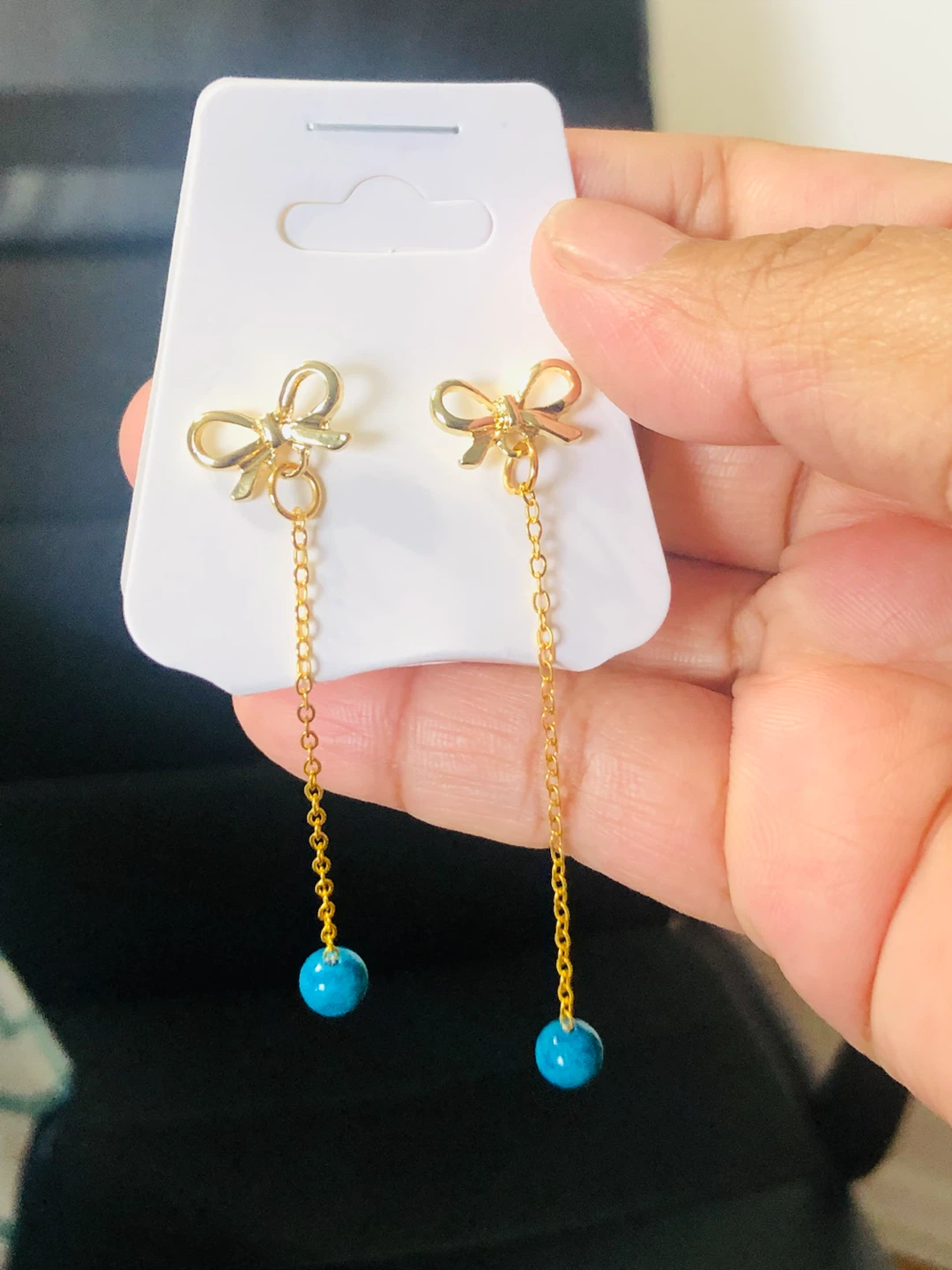 3pairs for 20 Turquoise and Gold Tone Earrings with Bow Accents - photo 5