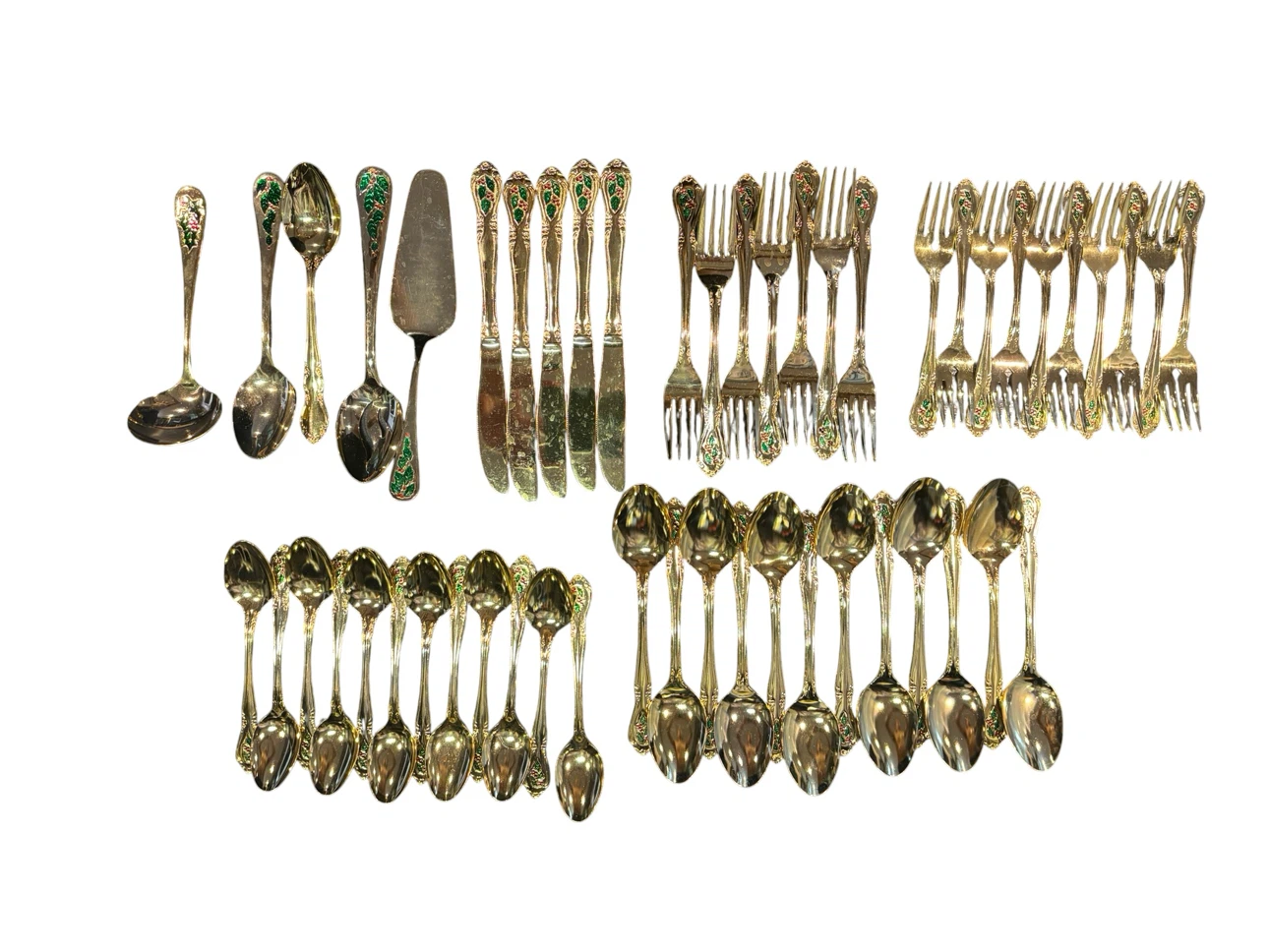 Gold tone Cutlery Set with Holly Berry Design made in Japan - photo 2