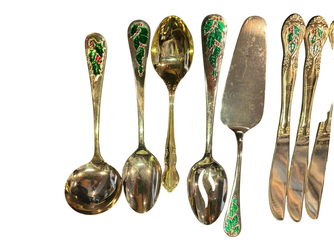 Gold tone Cutlery Set with Holly Berry Design made in Japan - photo 3