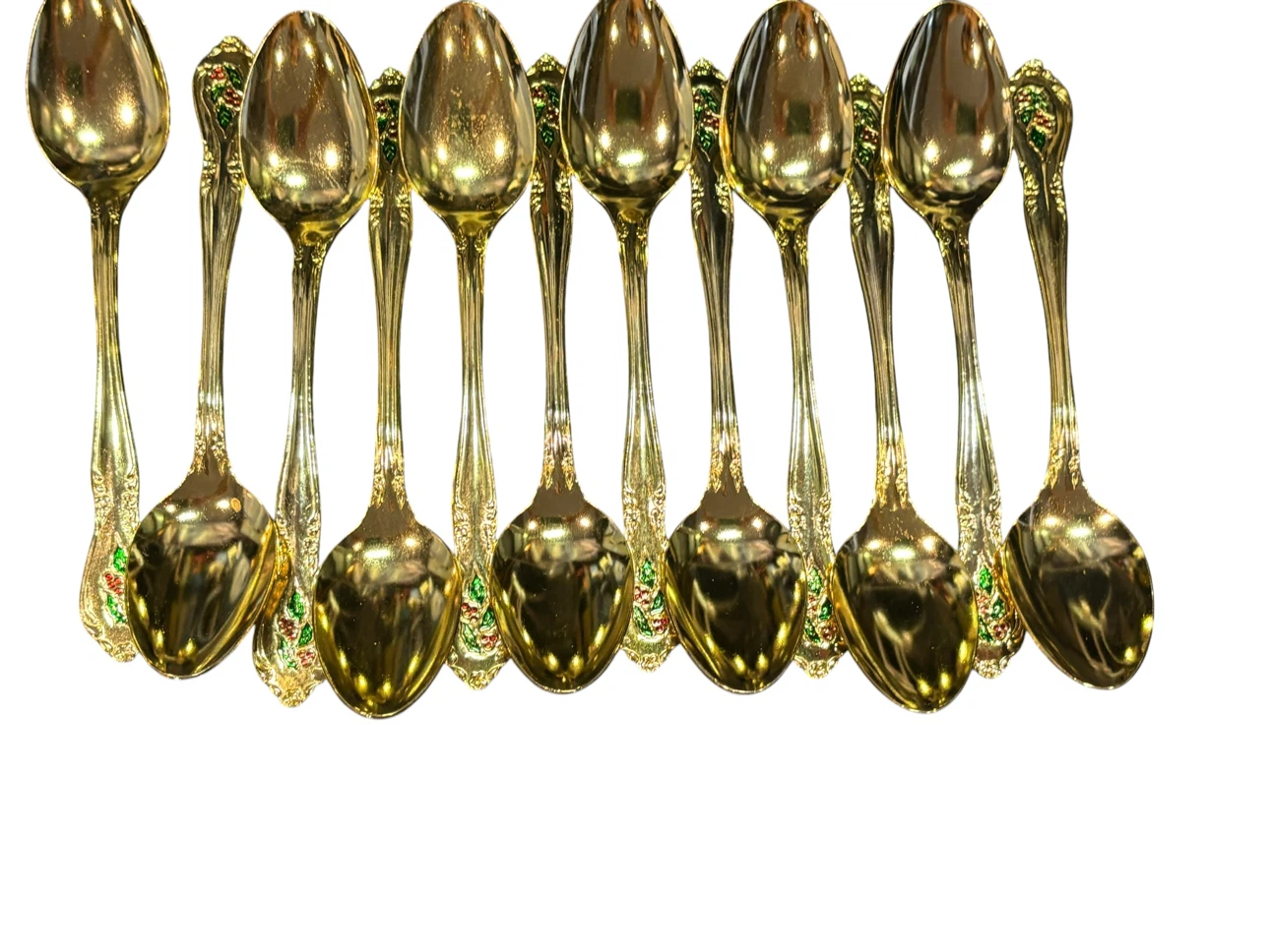 Gold tone Cutlery Set with Holly Berry Design made in Japan - photo 4