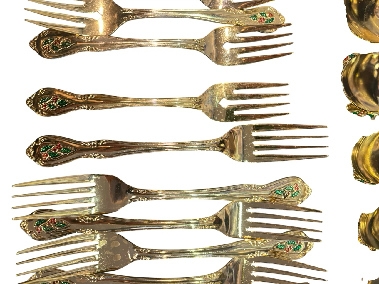 Gold tone Cutlery Set with Holly Berry Design made in Japan - photo 5