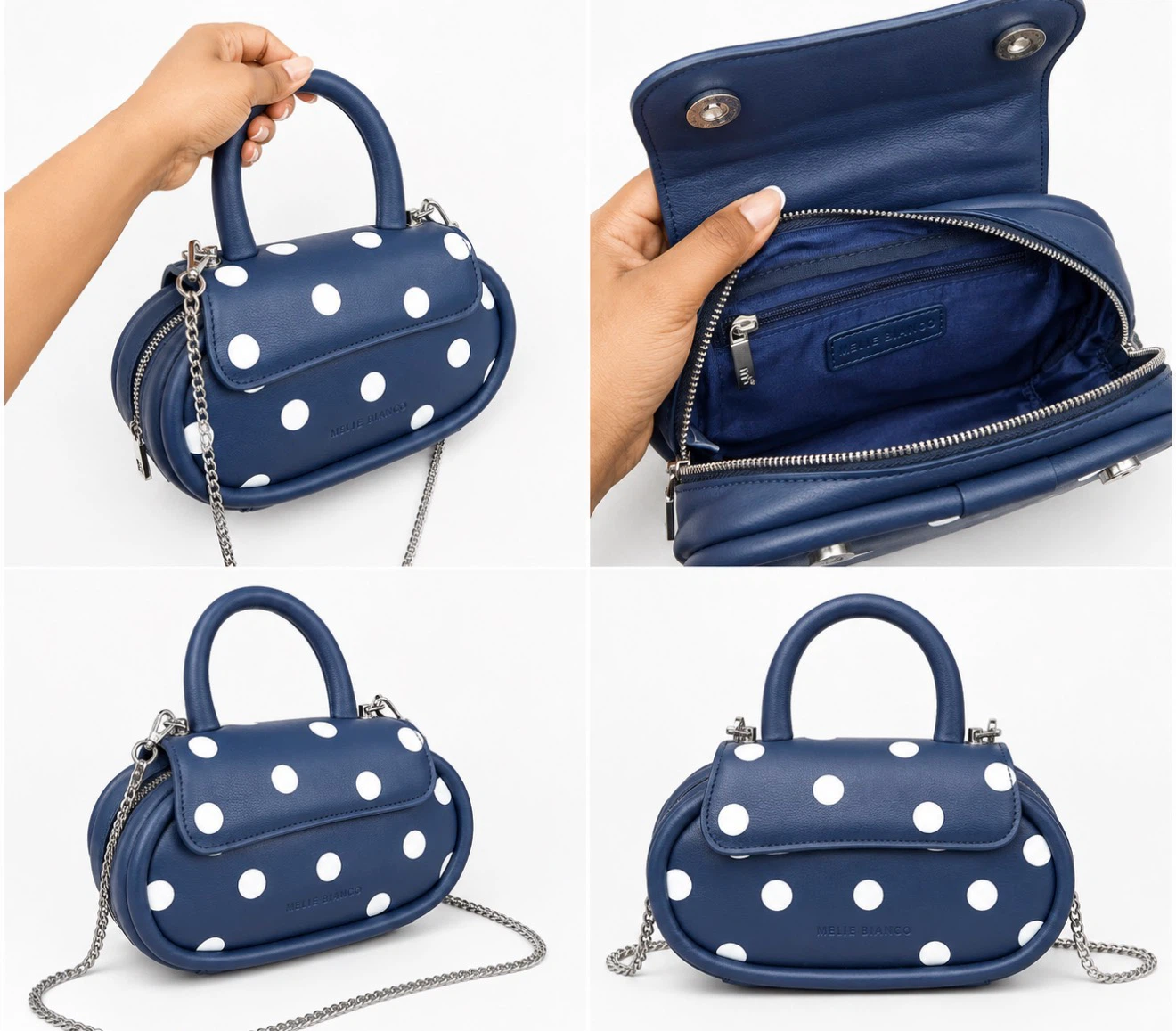 Mellie Bianco Navy Polka Dot Bag