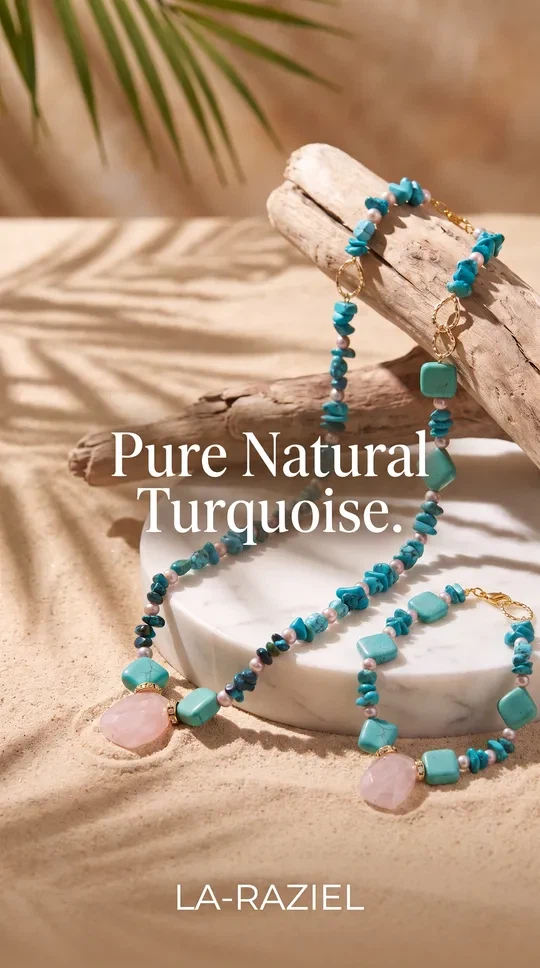 LA-RAZIEL Natural Turquoise & Rose Quartz Jewelry Set - photo 3