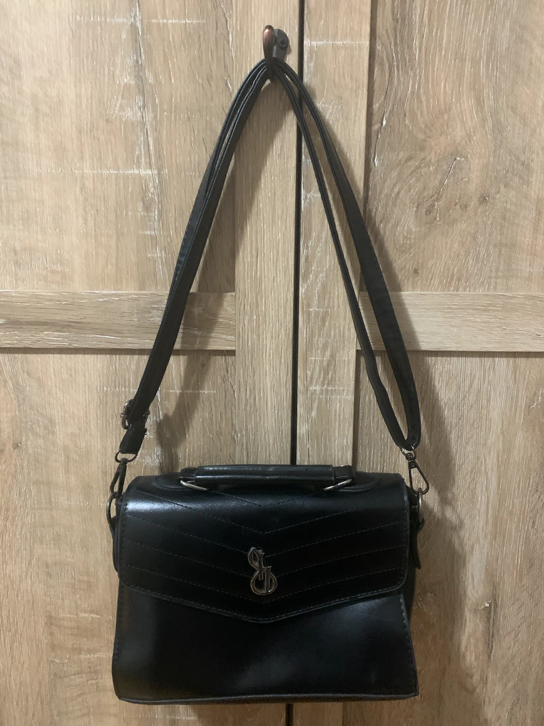 Black Faux Leather Purse with Chain Strap
