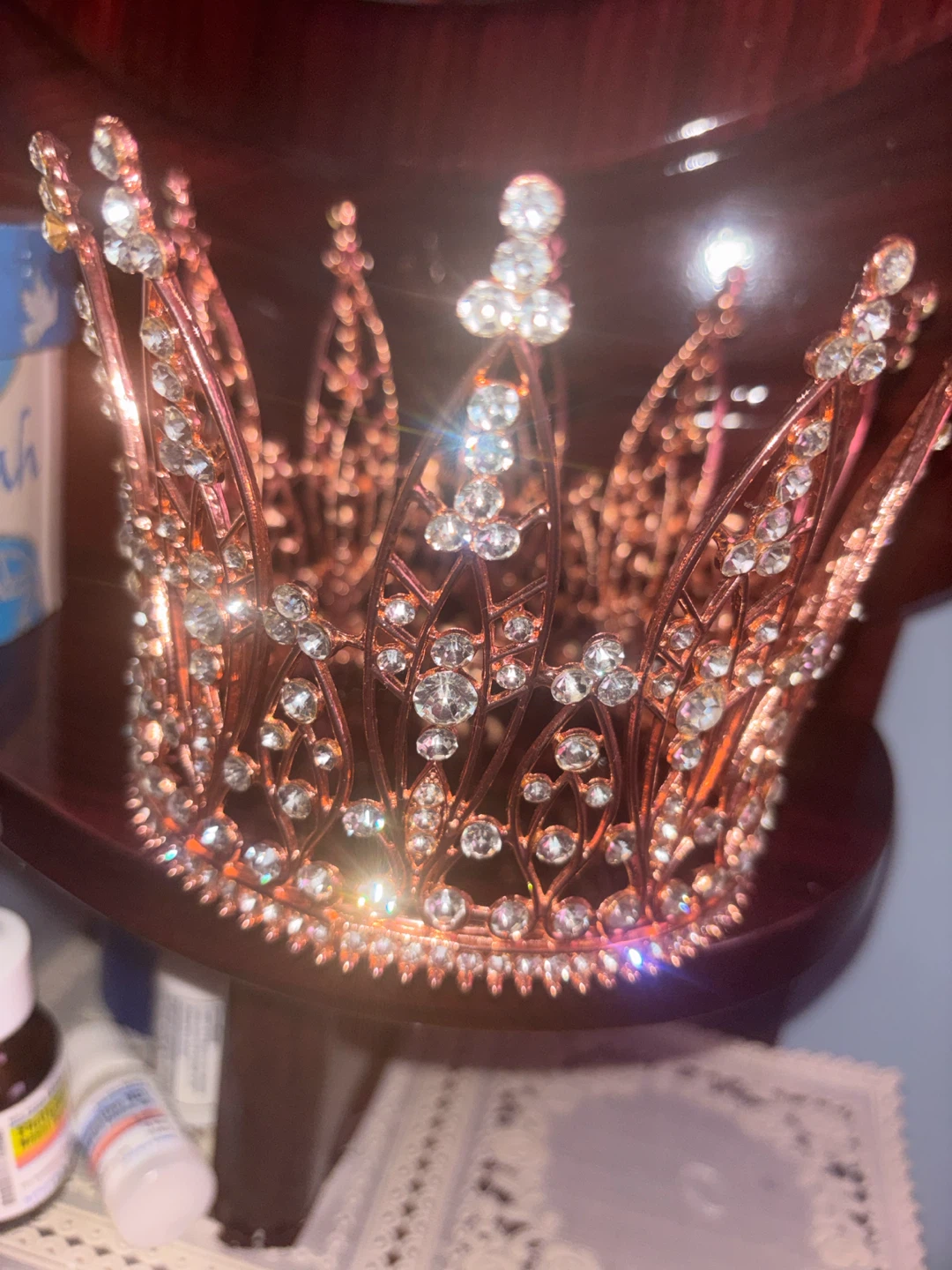 Rose Gold Rhinestone Tiara Crown