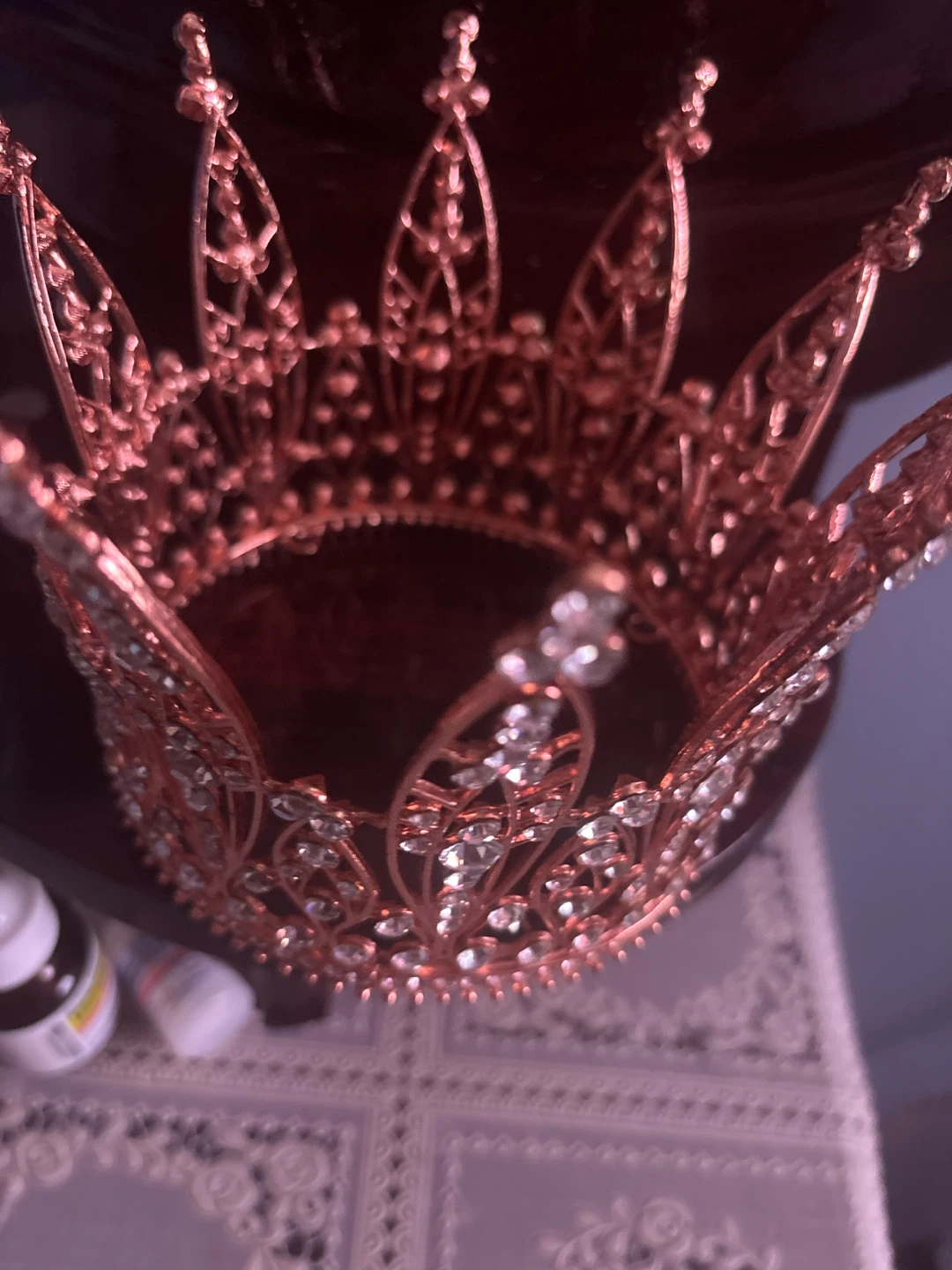Rose Gold Rhinestone Tiara Crown - photo 3