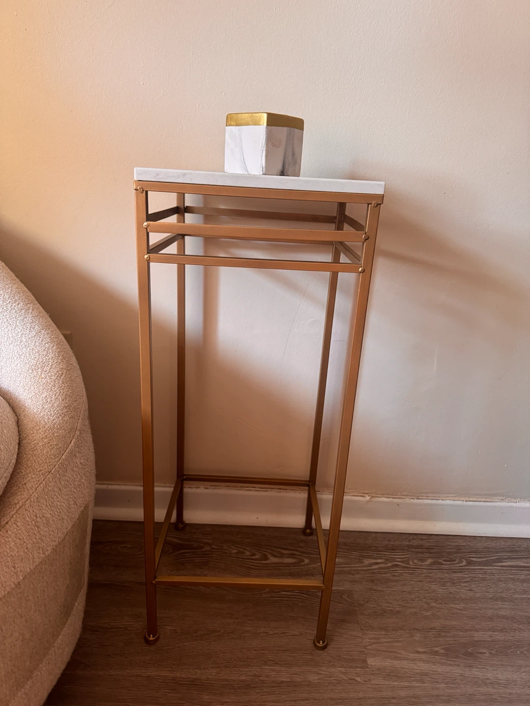 Gold Metal & Marble Top Accent Table