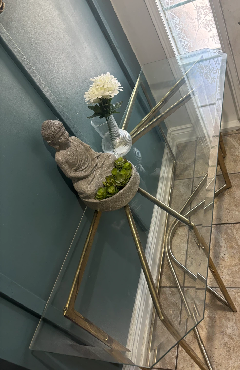 Glass top console table with brass frame - photo 3