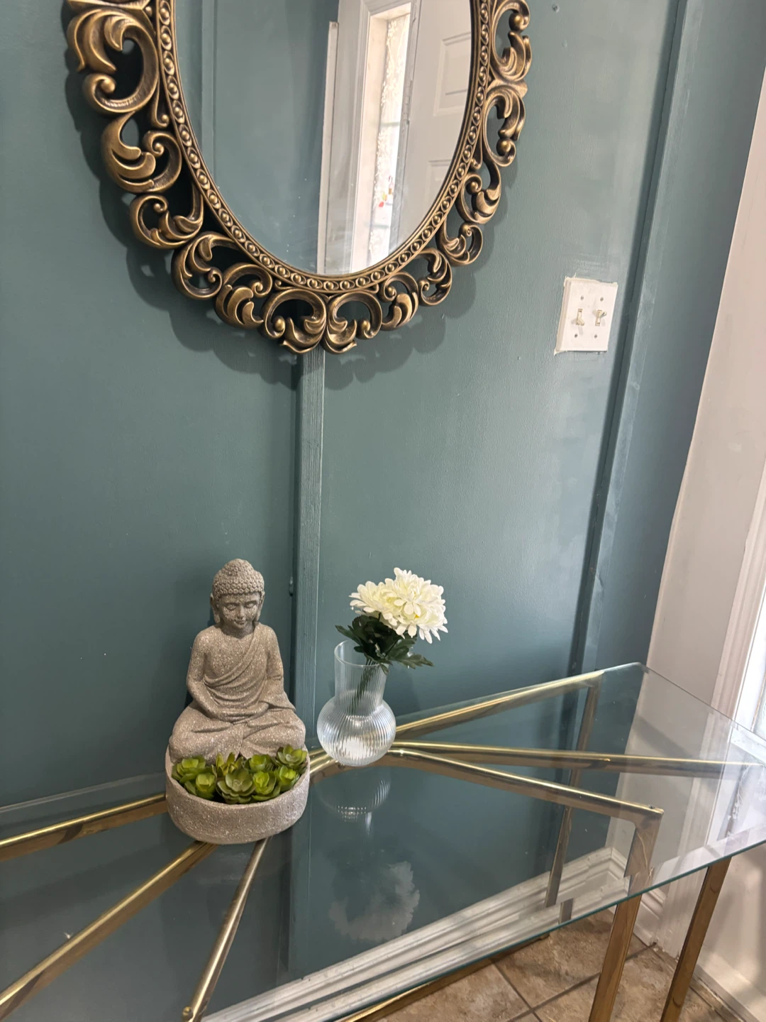 Glass top console table with brass frame - photo 4