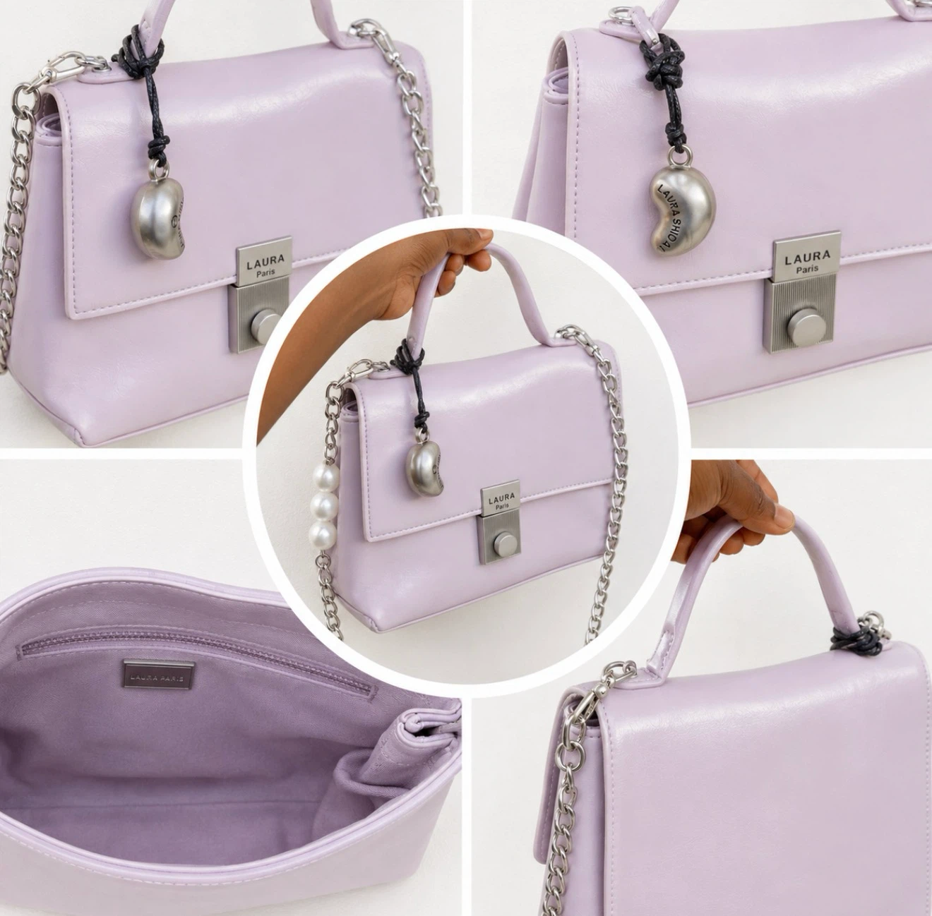 Laura Paris Lavender Handbag with Chain Strap