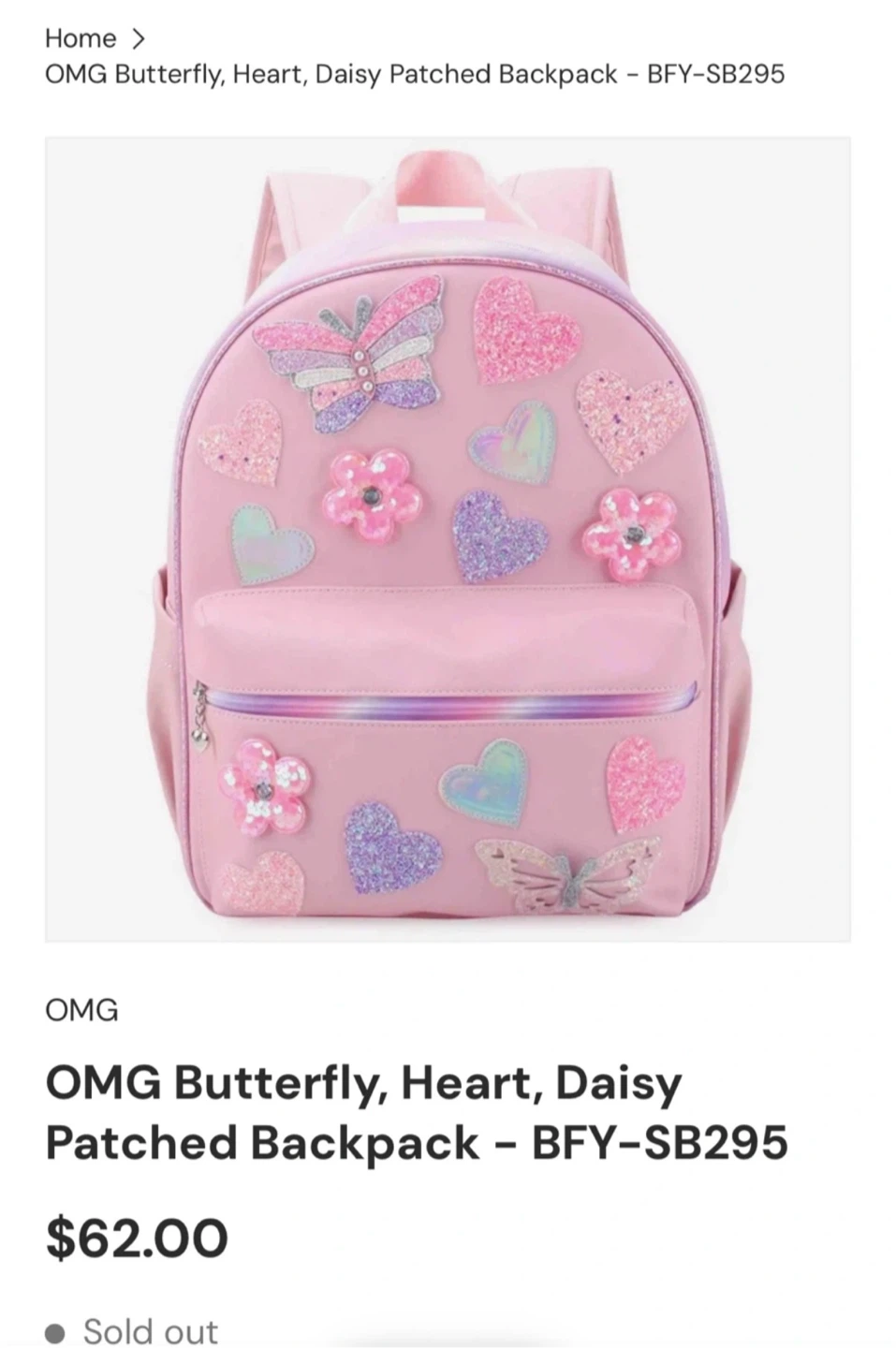 OMG Butterfly, Heart, Daisy Patched Backpack
