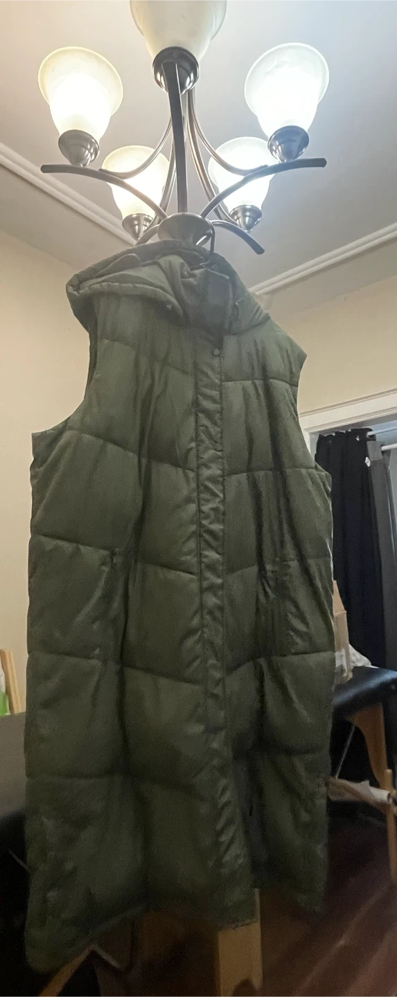 Plus size 2X Longer length Olive Green Puffer Vest with Hood - photo 2